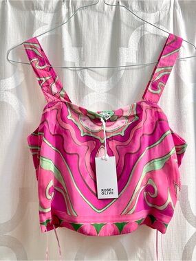 Rose & Olive Cropped Tank Top Medium Pink Multi